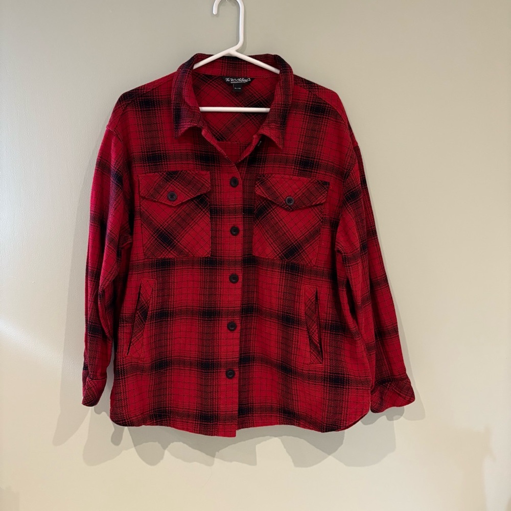 Women's Red Plaid Button-Up Jacket